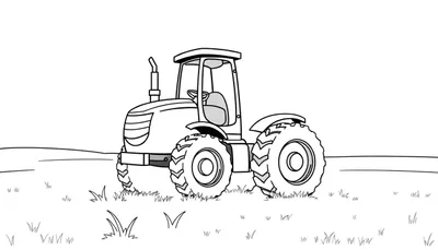 Un tractor de placa de color amigable en un campo listo para colorear.