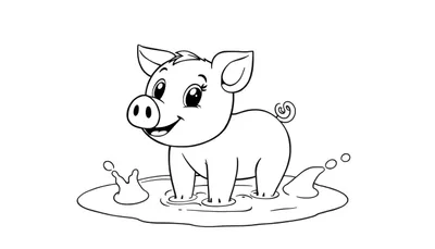 Placa de color de un cerdito juguetón en un charco.