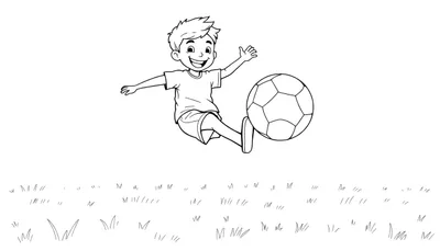 Placa de color: niño pateando una pelota de fútbol.