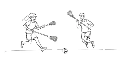 Dos niños jugando lacrosse, con una línea gruesa para colorear en esta placa de color en blanco y negro.