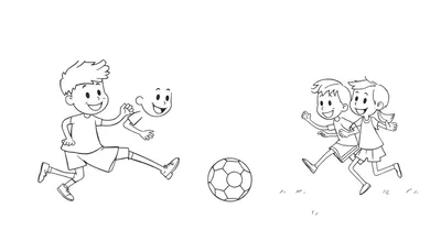 Página para colorear de niños jugando al fútbol, con un toque surrealista.
