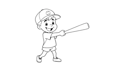 Placa de color de un niño sonriendo jugando béisbol.