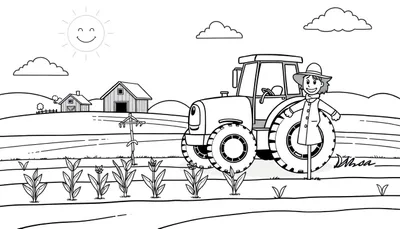 Placa de color de un tractor amigable en una granja.