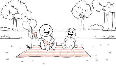 Placa de color de Bing y Flop en un picnic.