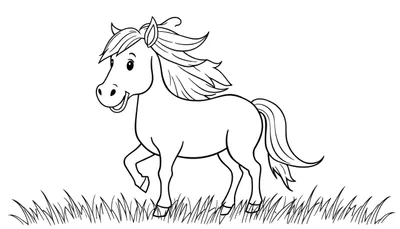 Caballo amistoso para colorear en una placa de color.