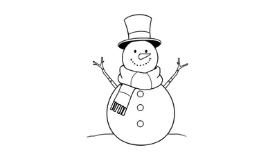 Muñeco de nieve para colorear con sombrero de copa y bufanda, diseño de placa de color.