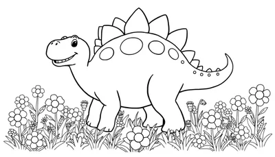 Estegosaurio amigable listo para colorear, mostrando su gran placa dorsal de color.