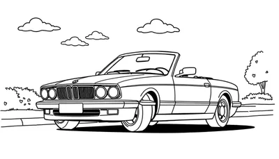 Un coche descapotable clásico para colorear con líneas sencillas, ideal para una placa de color.