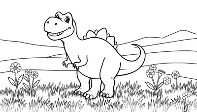 Dinosaurio Estegosaurio amigable para colorear con placas en la espalda.