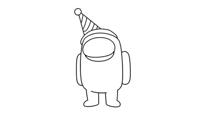 Página para colorear de un tripulante de Among Us con un gorro de fiesta, listo para añadir color.