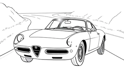 Un coche clásico Alfa Romeo para colorear, con la placa de color esperando ser pintada.