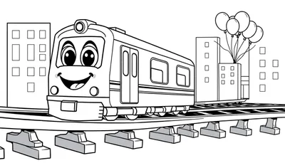 Un tren de metro amigable en una placa de color, listo para colorear.