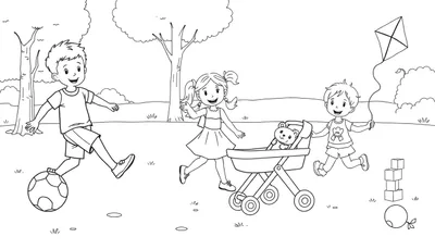 Un dibujo en blanco y negro de niños jugando con una placa de color.