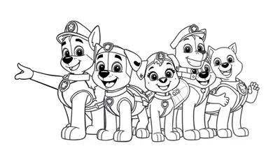 La Patrulla Canina lista para colorear con sus placas, página para colorear