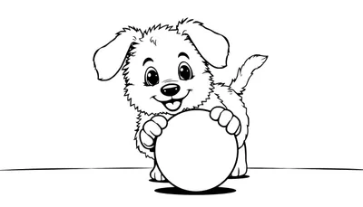 Cachorrito jugando con una pelota grande, listo para colorear en una placa de color.