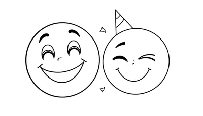 Una placa de color con dos alegres emoticones, uno sonriendo con los ojos cerrados y otro con un gorro de fiesta.