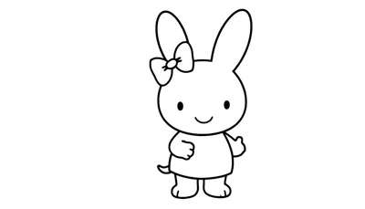 Placa de color de Miffy, la conejita, con un gran lazo y una gran sonrisa.
