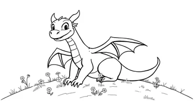 Placa de color de un dragón amigable llamado Smaug sentado en una colina.