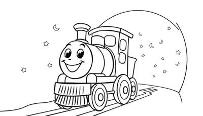 Un tren de dibujos animados amigable para colorear en una placa de color.