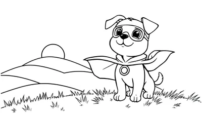Cachorro superhéroe listo para colorear, con capa y máscara.
