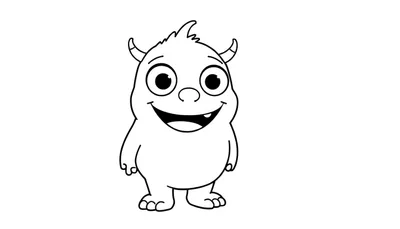Un monstruo amigable para colorear con una placa de color en blanco y negro.