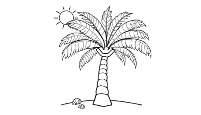 Una placa de color de una palmera soleada en la playa.