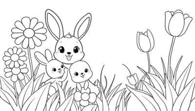 Placa de color conejitos y margaritas en primavera.