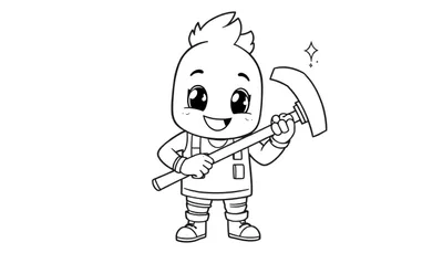 Placa de color de un personaje de Fortnite feliz con un pico.