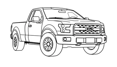 Camioneta Ford F-150 para colorear, un dibujo lineal en blanco y negro con espacio para tu placa de color favorita.