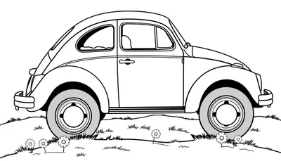 Un divertido escarabajo VW clásico para colorear, listo para que le pongas una placa de color.