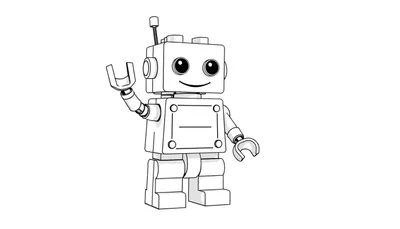 Robot de Lego para colorear, placa de color blanco y negro.