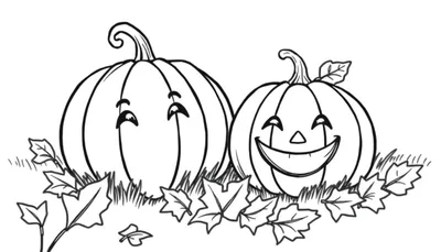 Placa de color de calabazas sonrientes y somnolientas con hojas de otoño.