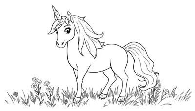 Placa de color de un unicornio en un campo de flores