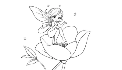 Placa de color: Hada sentada en una flor con estrellas.