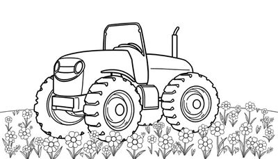 Placa de color de un tractor amigable en un campo de flores.