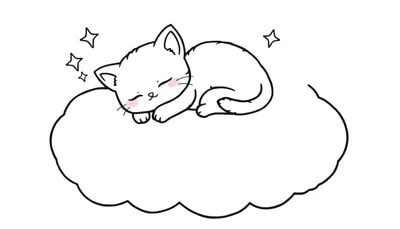 Placa de color para colorear de un gatito tierno durmiendo en una nube.