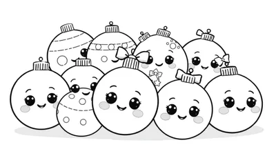 Placa de color de adornos navideños kawaii con caras sonrientes.