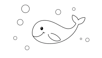 Placa de color: una ballena amigable sonriendo nadando entre burbujas.
