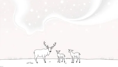 Placa de color con una familia de renos bajo la aurora boreal.