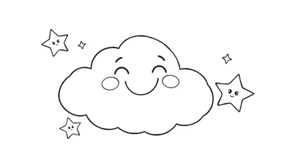 Placa de color de una nube feliz y estrellas sonrientes.