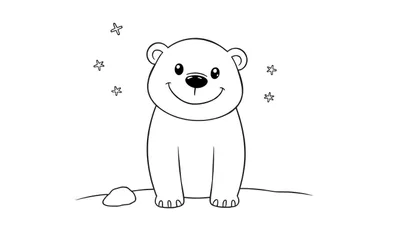 Placa de color de un oso polar sonriente en la nieve.