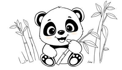 Placa de color de un panda comiendo bambú
