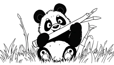 Placa de color de un panda tierno comiendo bambú.