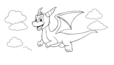Placa de color de Spyro el dragón volando entre nubes sonrientes.