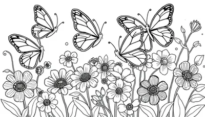 Placa de color de mariposas y flores para colorear.