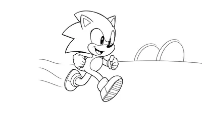 Placa de color de Sonic the Hedgehog corriendo con líneas de velocidad.