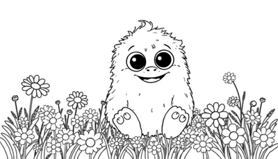 Monstruo peludo sonriente listo para colorear en una placa de color.