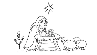 Placa de color de un adorable nacimiento con María, José y el Niño Jesús.