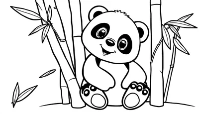 Placa de color de un panda de dibujos animados sentado en bambú.
