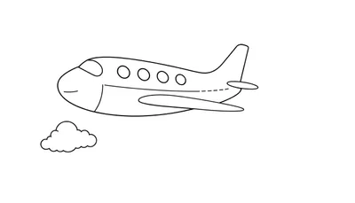 Placa de color de un avión amigable volando sobre una nube.